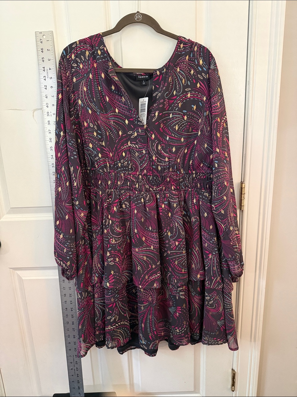 torrid Plum Paisley Tiered Peasant Dress with Pink Accents
